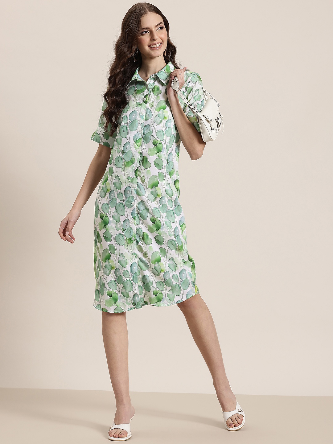 

HERE&NOW Floral Print Shirt Dress, Green