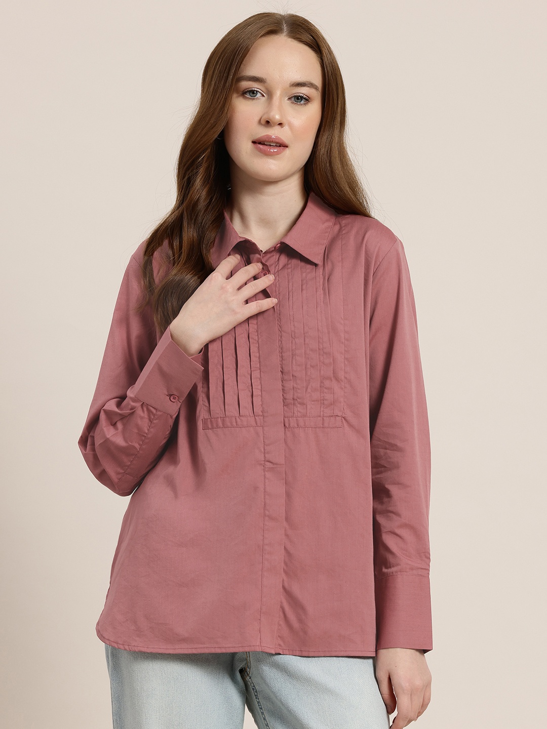 

HERE&NOW Pin Tucks Casual Shirt, Mauve