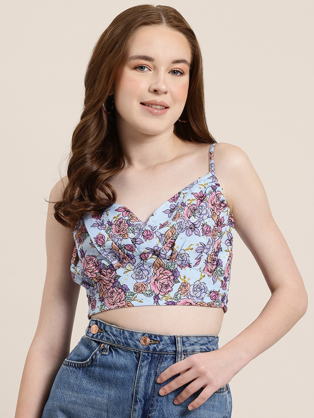 

HERE&NOW Floral Print Empire Crop Top, Blue