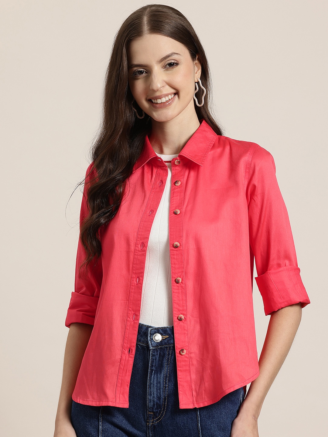 

HERE&NOW Pure Cotton Shirt, Coral