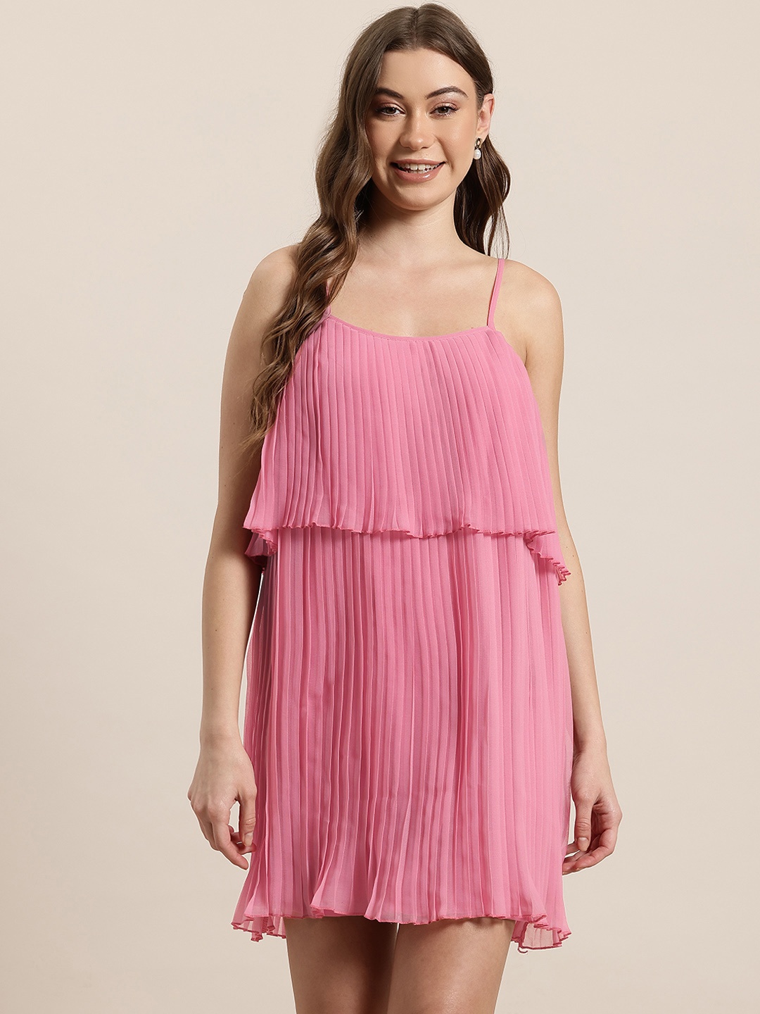 

HERE&NOW Accordion Pleated A-Line Mini Dress, Pink