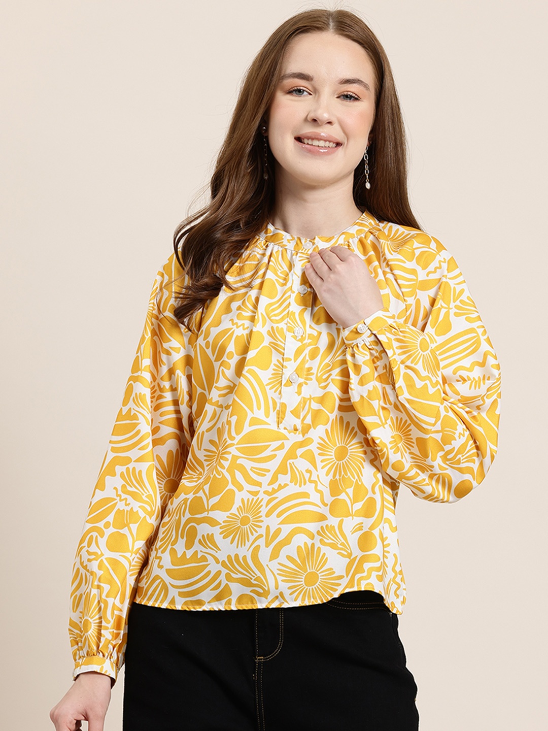 

HERE&NOW Floral Print Shirt Style Top, Yellow