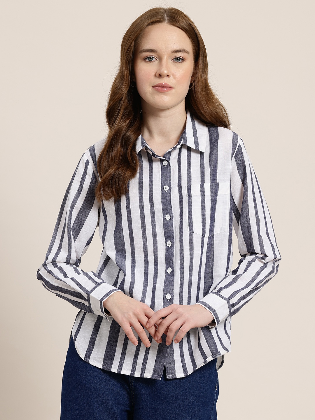 

HERE&NOW Striped Casual Shirt, White