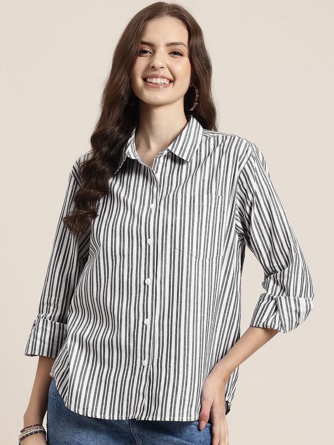 

HERE&NOW Striped Pure Cotton Shirt, White