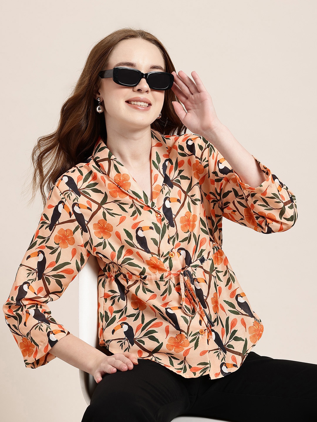 

HERE&NOW Floral Print Shirt Style Top, Peach