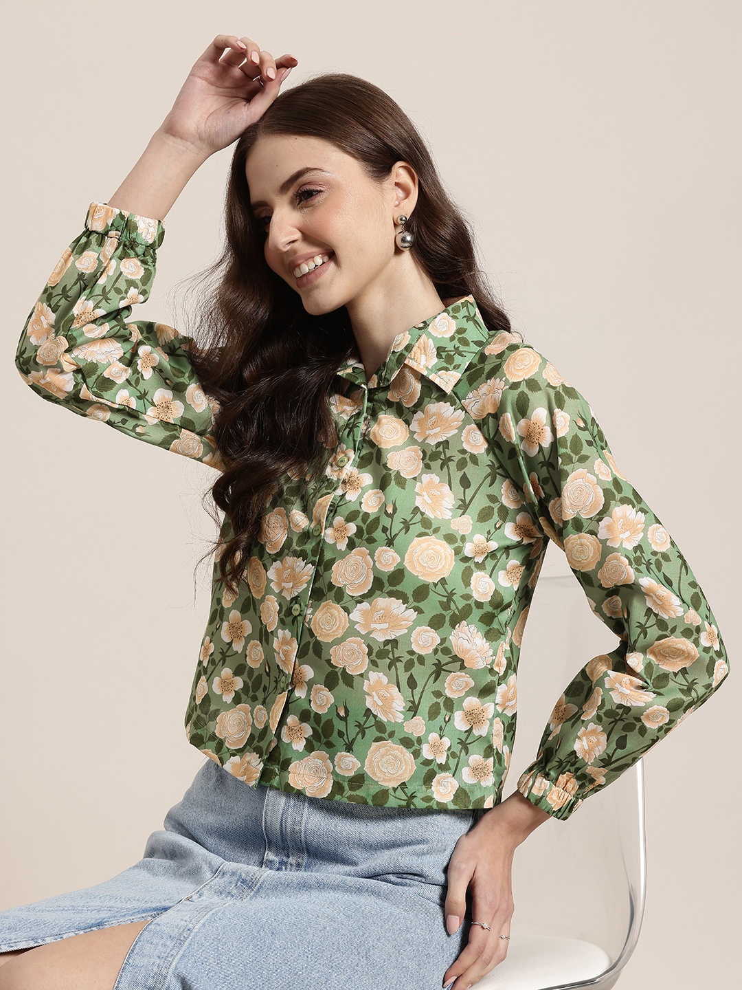 

HERE&NOW Floral Print Casual Shirt, Green