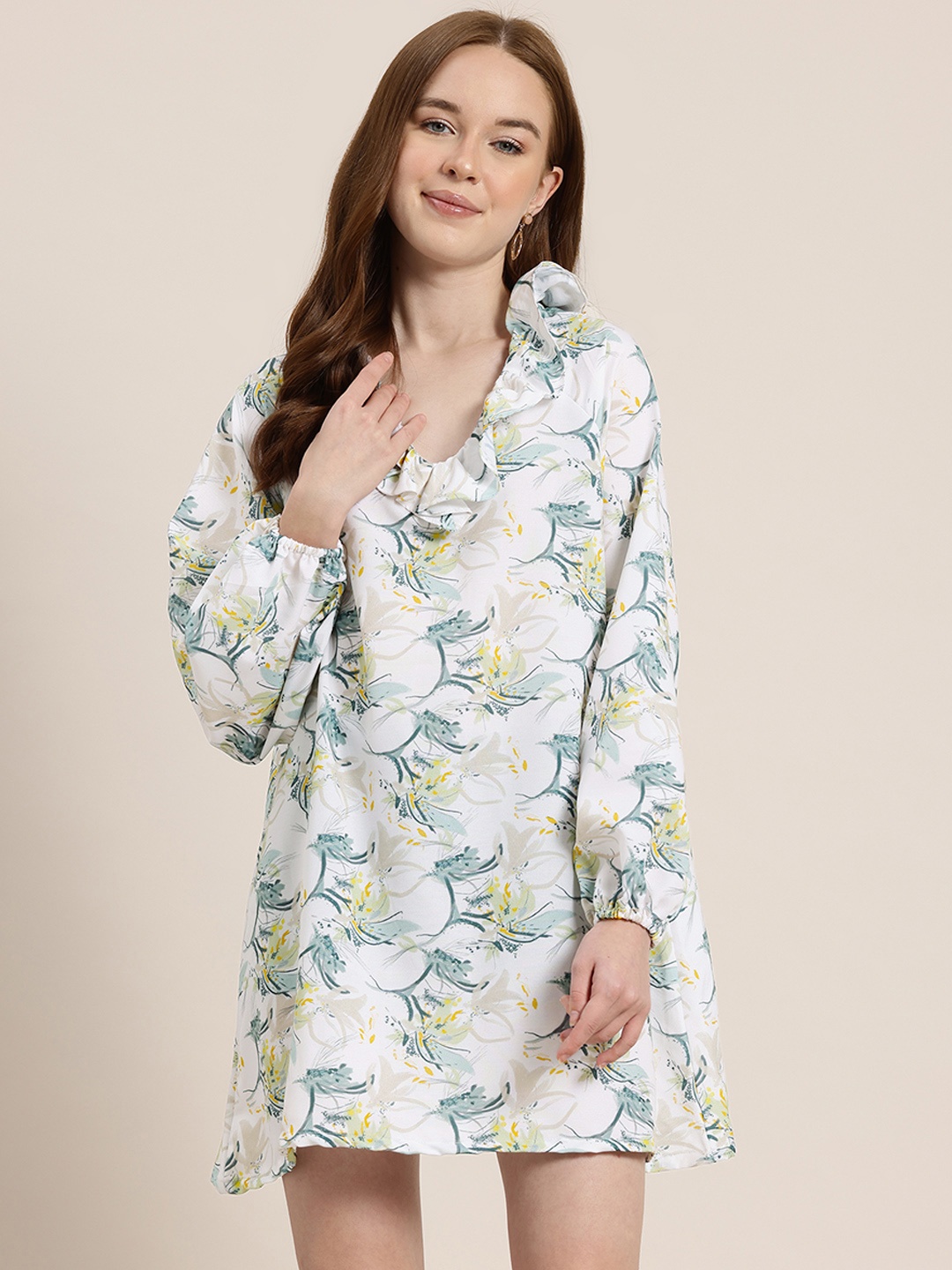 

HERE&NOW Floral Print A-Line Mini Dress, White