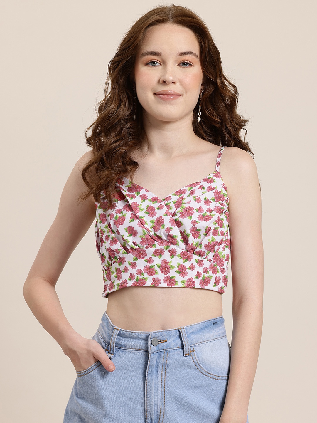 

HERE&NOW Floral Print Crop Top, White