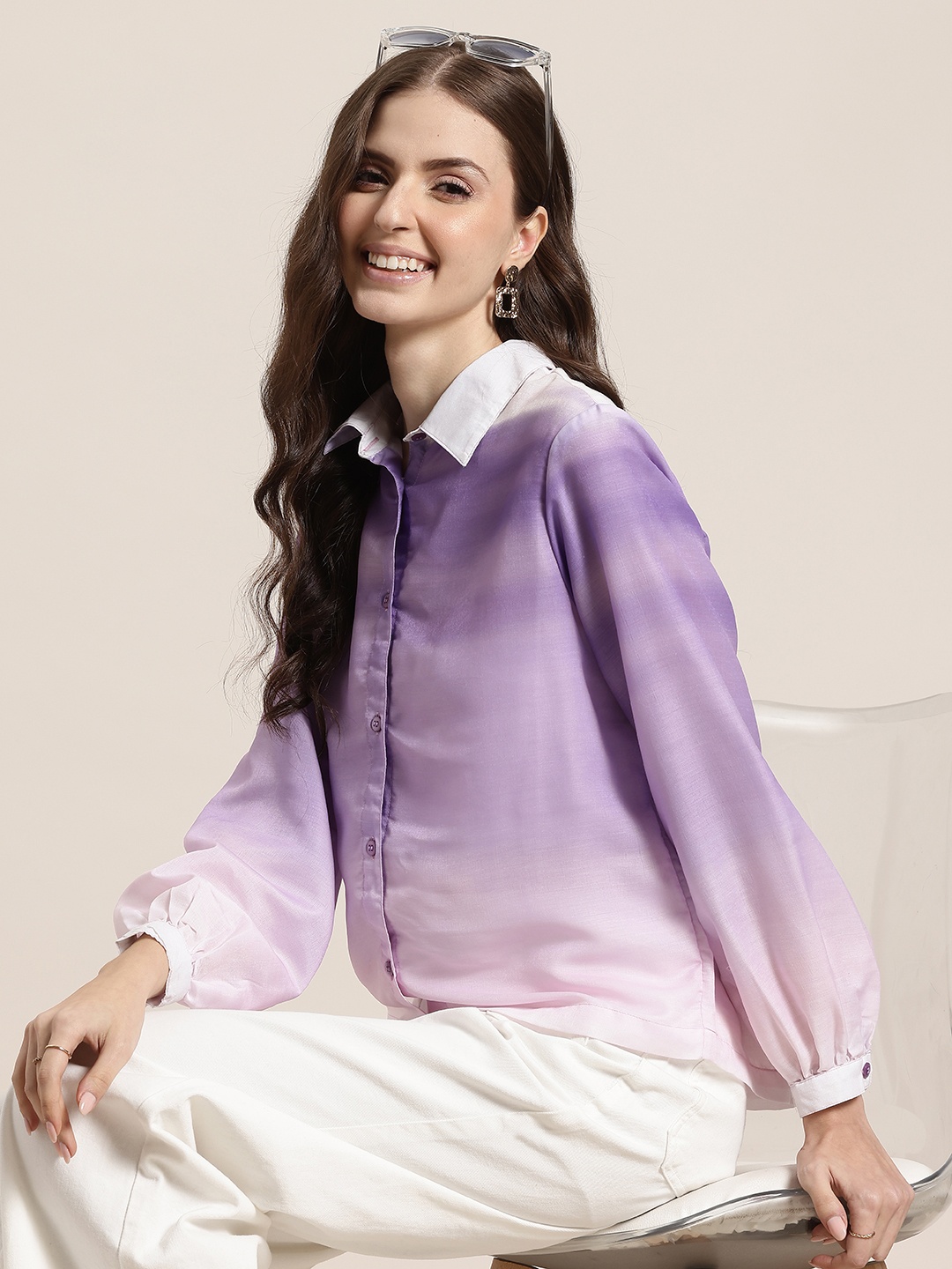

HERE&NOW Ombre Effect Casual Shirt, Lavender