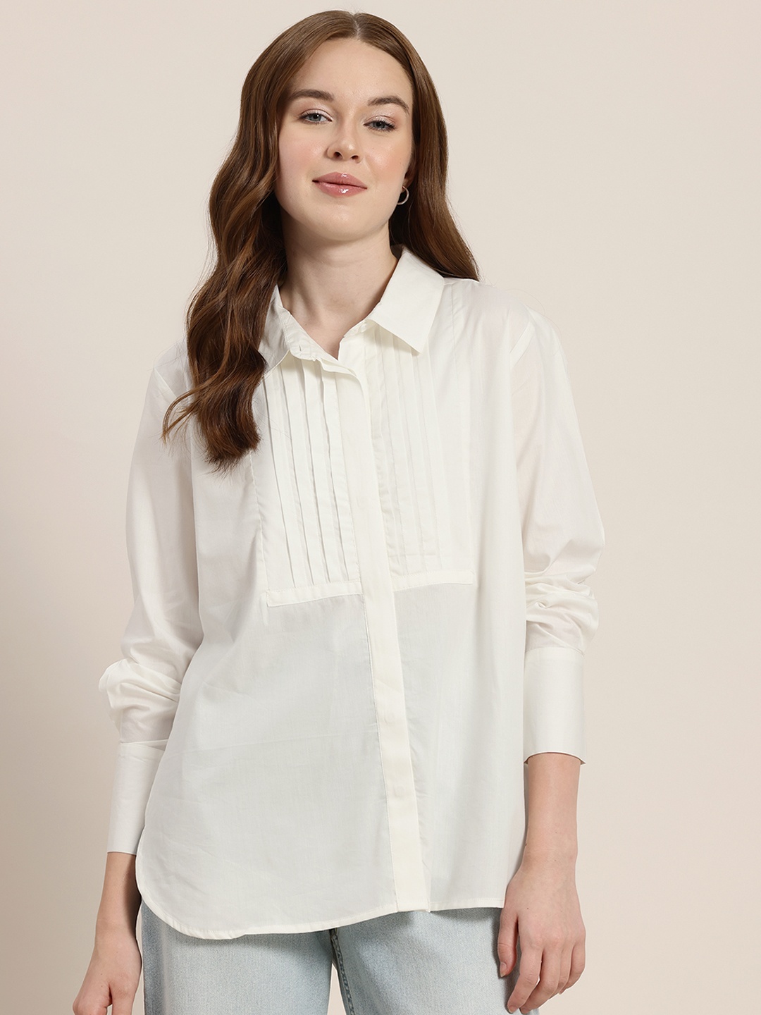 

HERE&NOW Pin Tucks Detail Casual Shirt, White