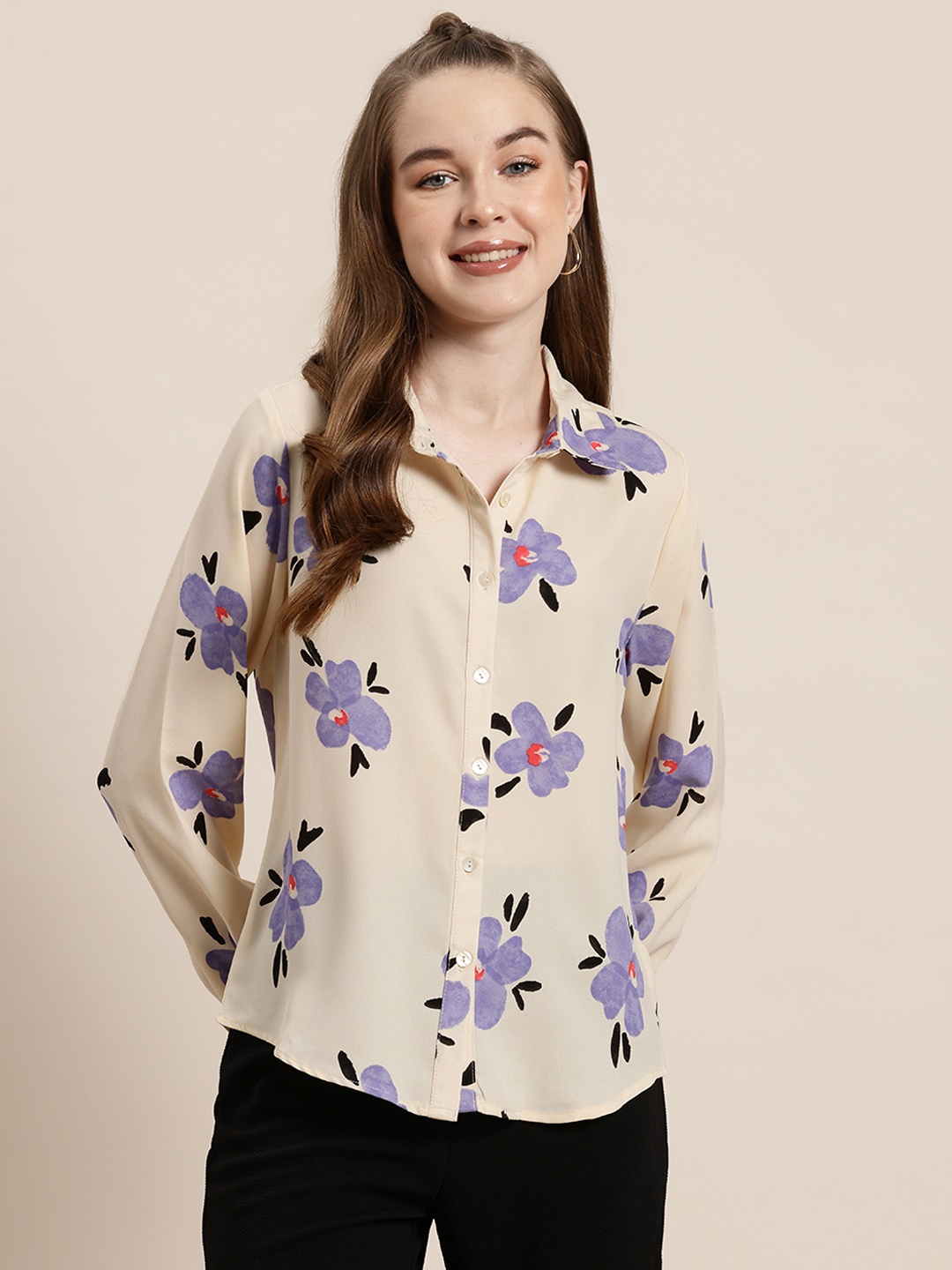 HERE&NOW Floral Printed Casual Shirt, Beige