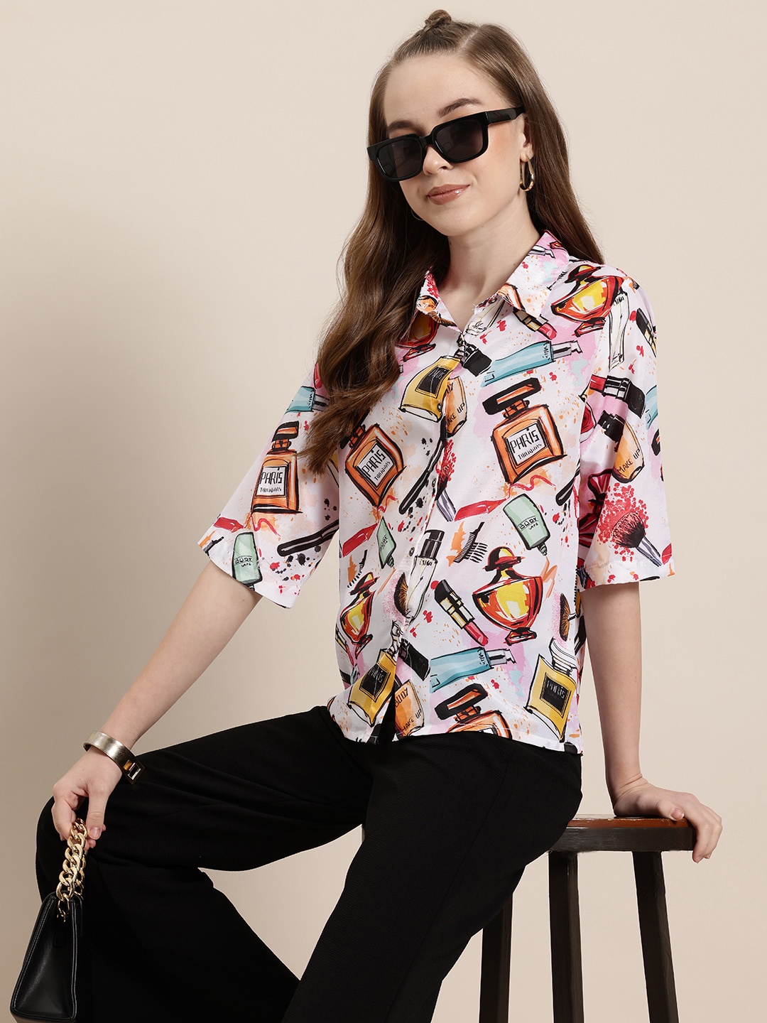 

HERE&NOW Graphic Printed Casual Shirt, White