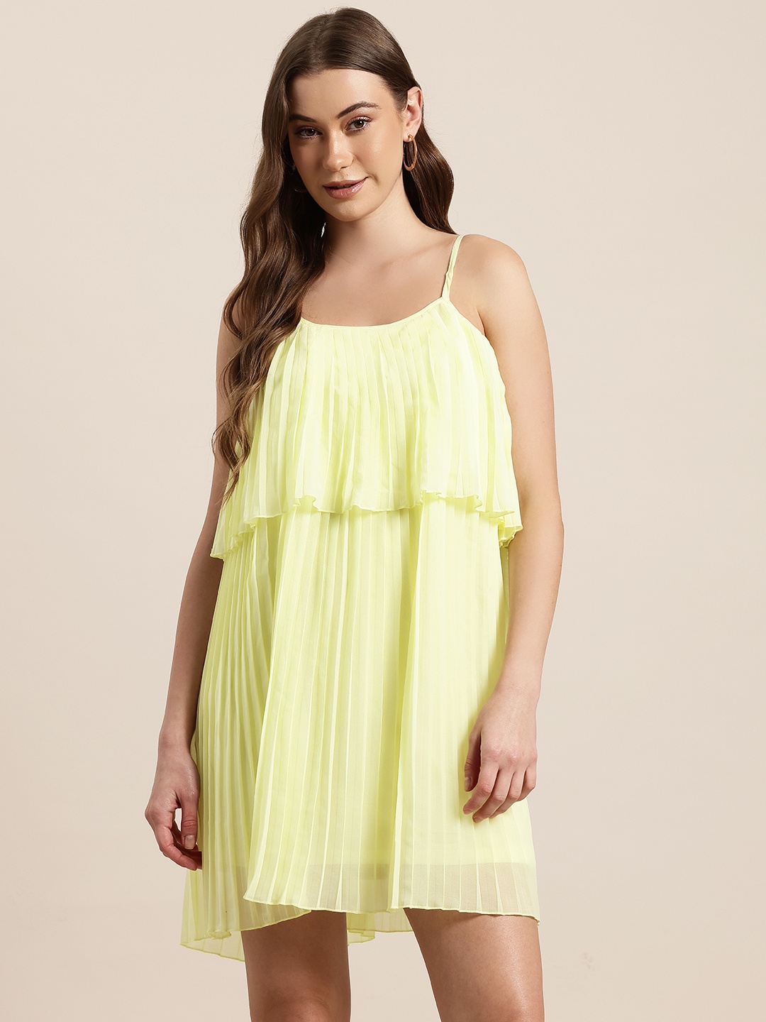 

HERE&NOW Accordion Pleated A-Line Mini Dress, Yellow