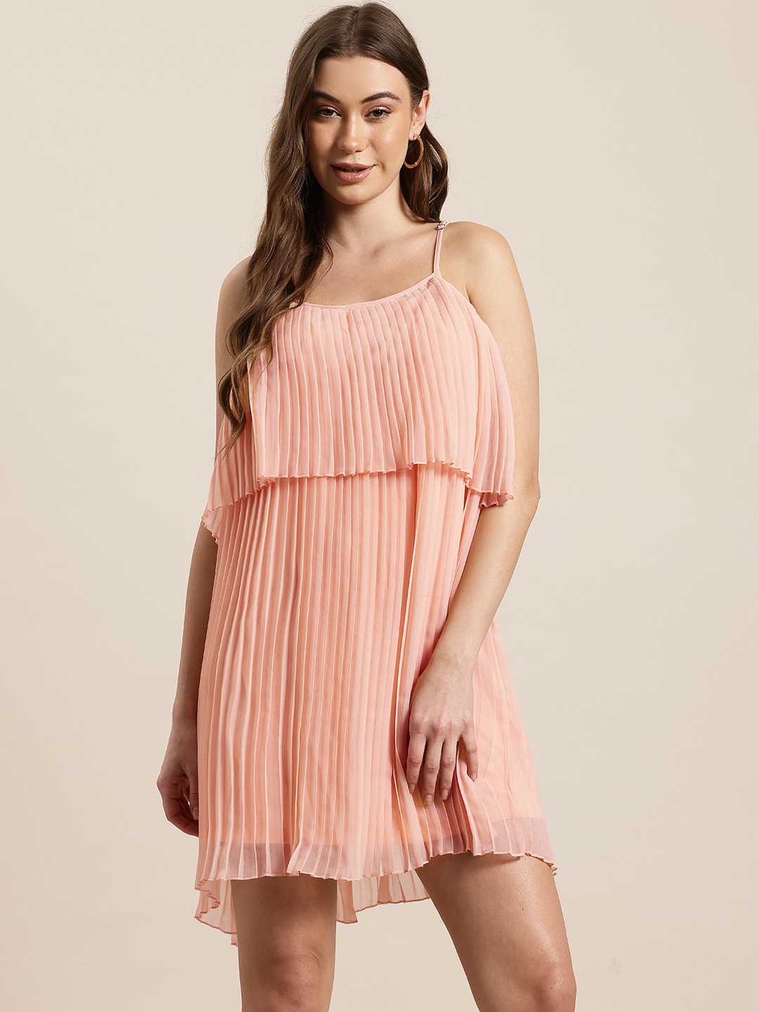 

HERE&NOW Accordion Pleated A-Line Mini Dress, Peach