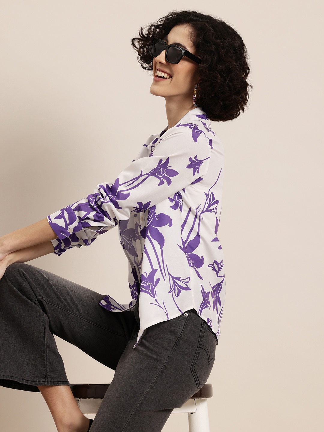 HERE&NOW Floral Printed Casual Shirt, White