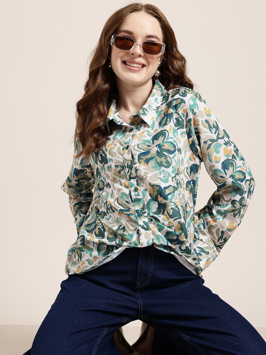 

HERE&NOW Floral Opaque Printed Casual Shirt, Off white
