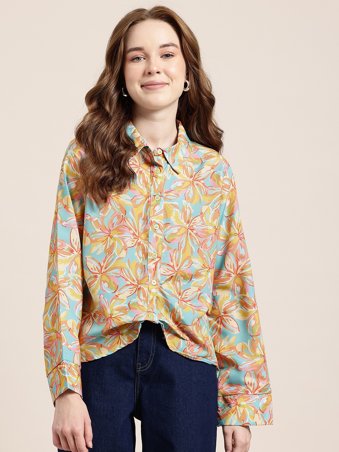 

HERE&NOW Women Floral Opaque Printed Casual Shirt, Blue