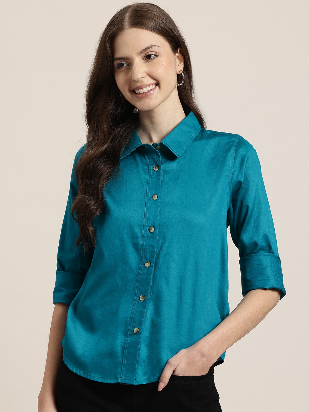 

HERE&NOW Pure Cotton Shirt, Teal