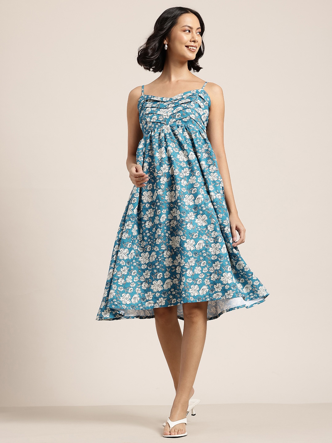 

HERE&NOW Floral Print Fit & Flare Dress, Teal