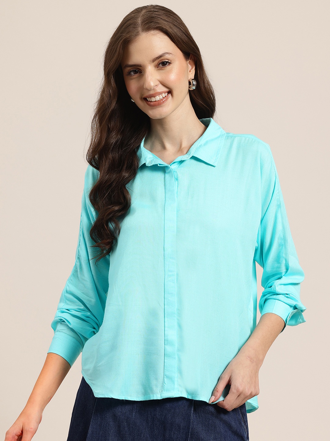 

HERE&NOW Women Opaque Casual Shirt, Blue