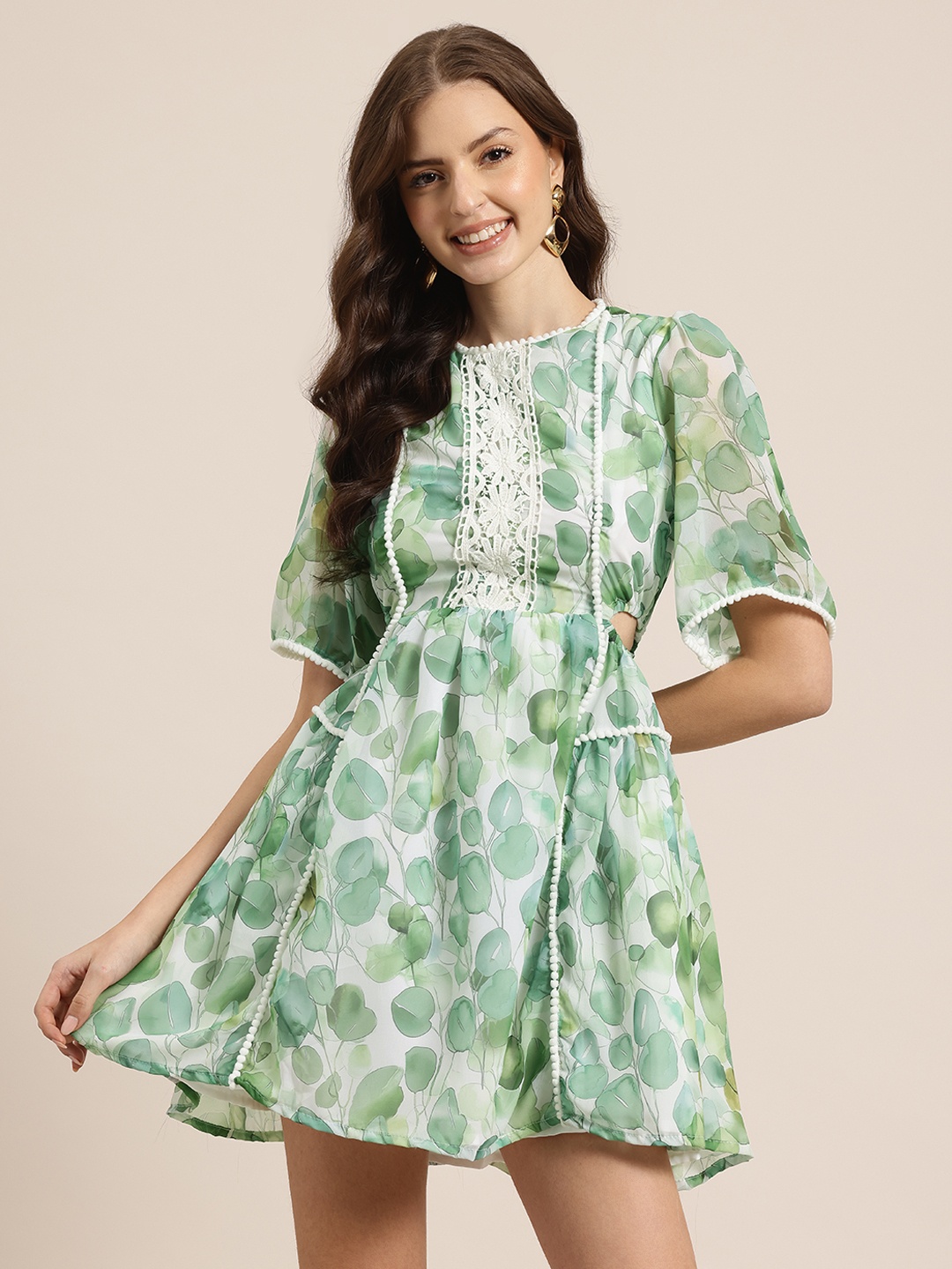 

HERE&NOW Floral Print Fit & Flare Mini Dress, Green