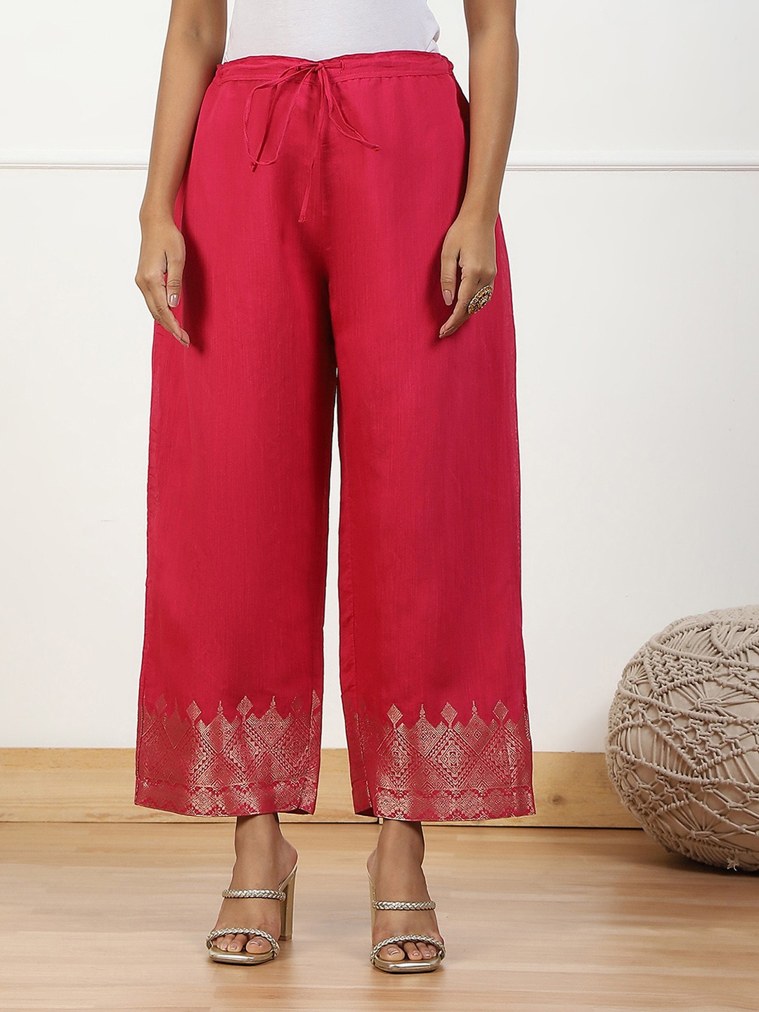 

Biba Women Straight Fit Knitted Palazzos, Pink