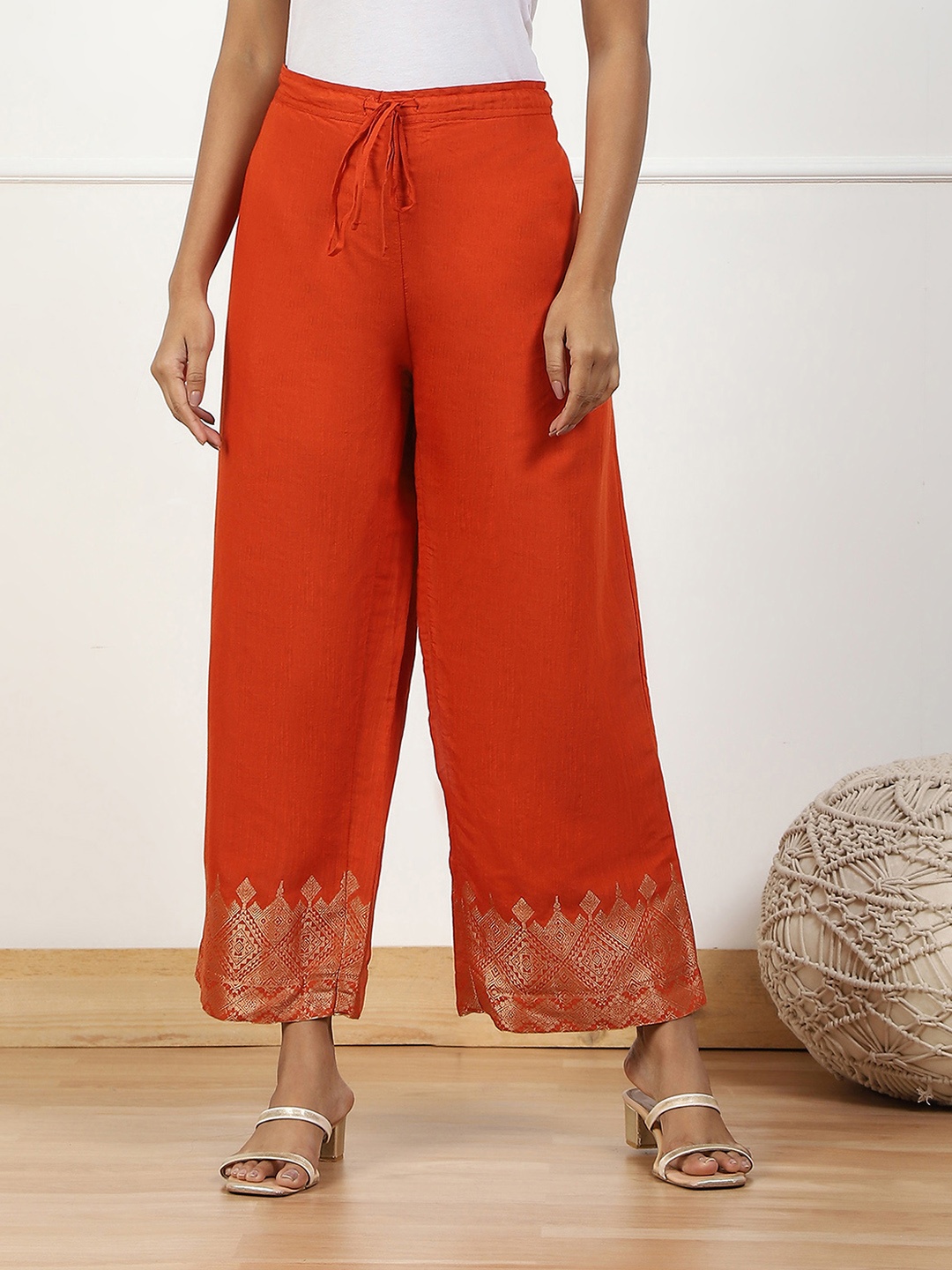 

Biba Women Solid Straight Fit Knitted Palazzos, Orange