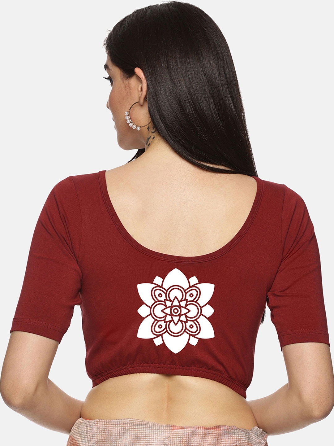 

NOT YET by us Printed Non-Padded Stretchable Saree Blouse, Maroon