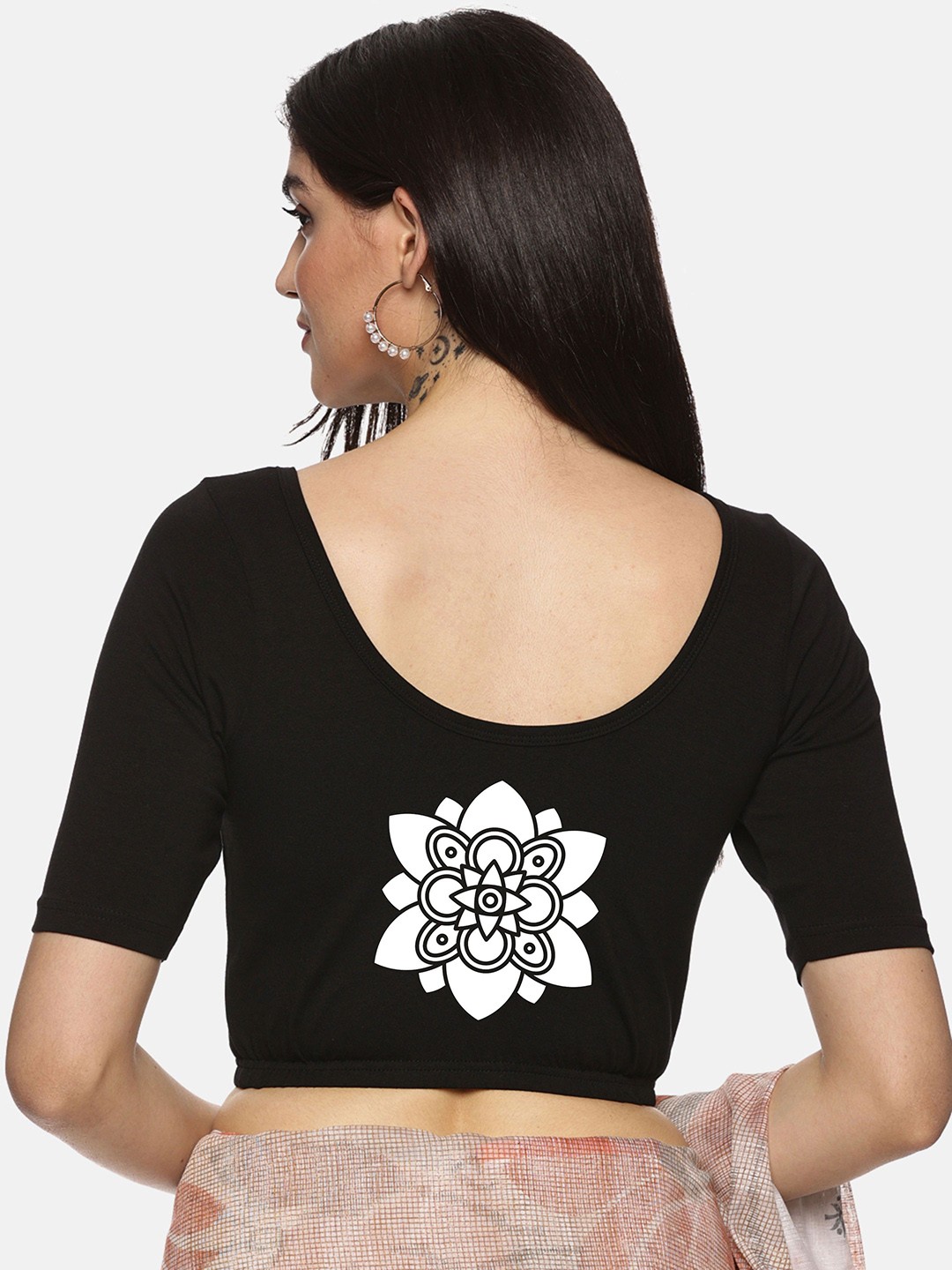 

NOT YET by us Women Printed Non-Padded Stretchable Saree Blouse, Black