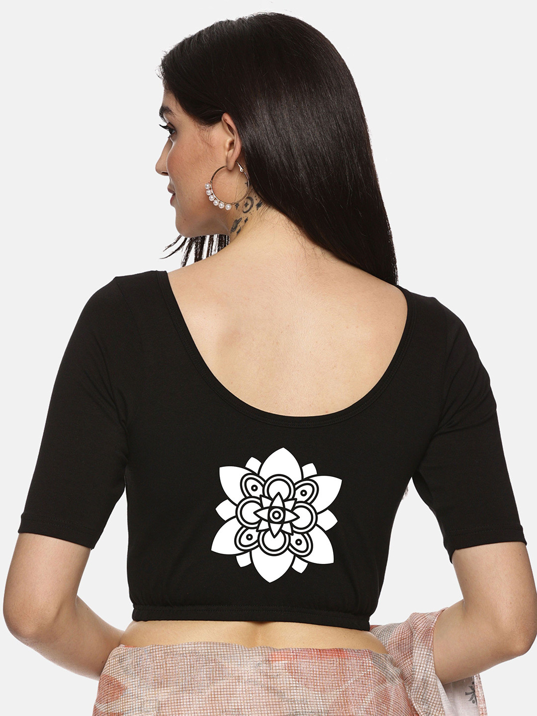 

NOT YET by us Printed Non-Padded Stretchable Saree Blouse, Black