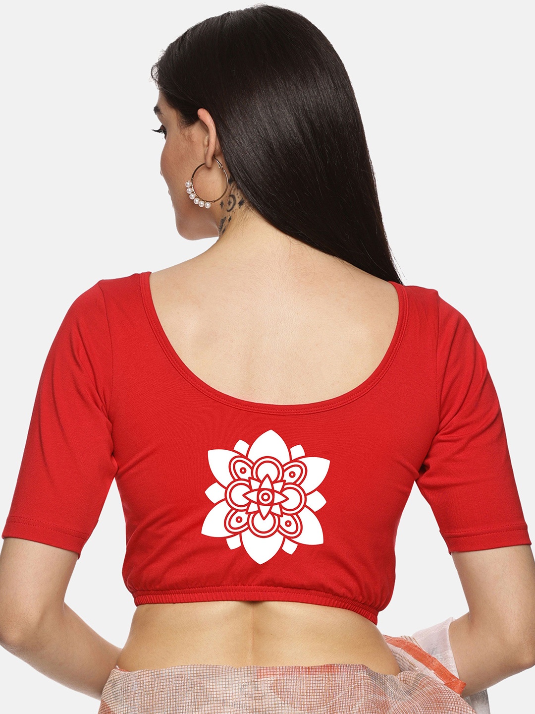 

NOT YET by us Printed Non-Padded Stretchable Saree Blouse, Red