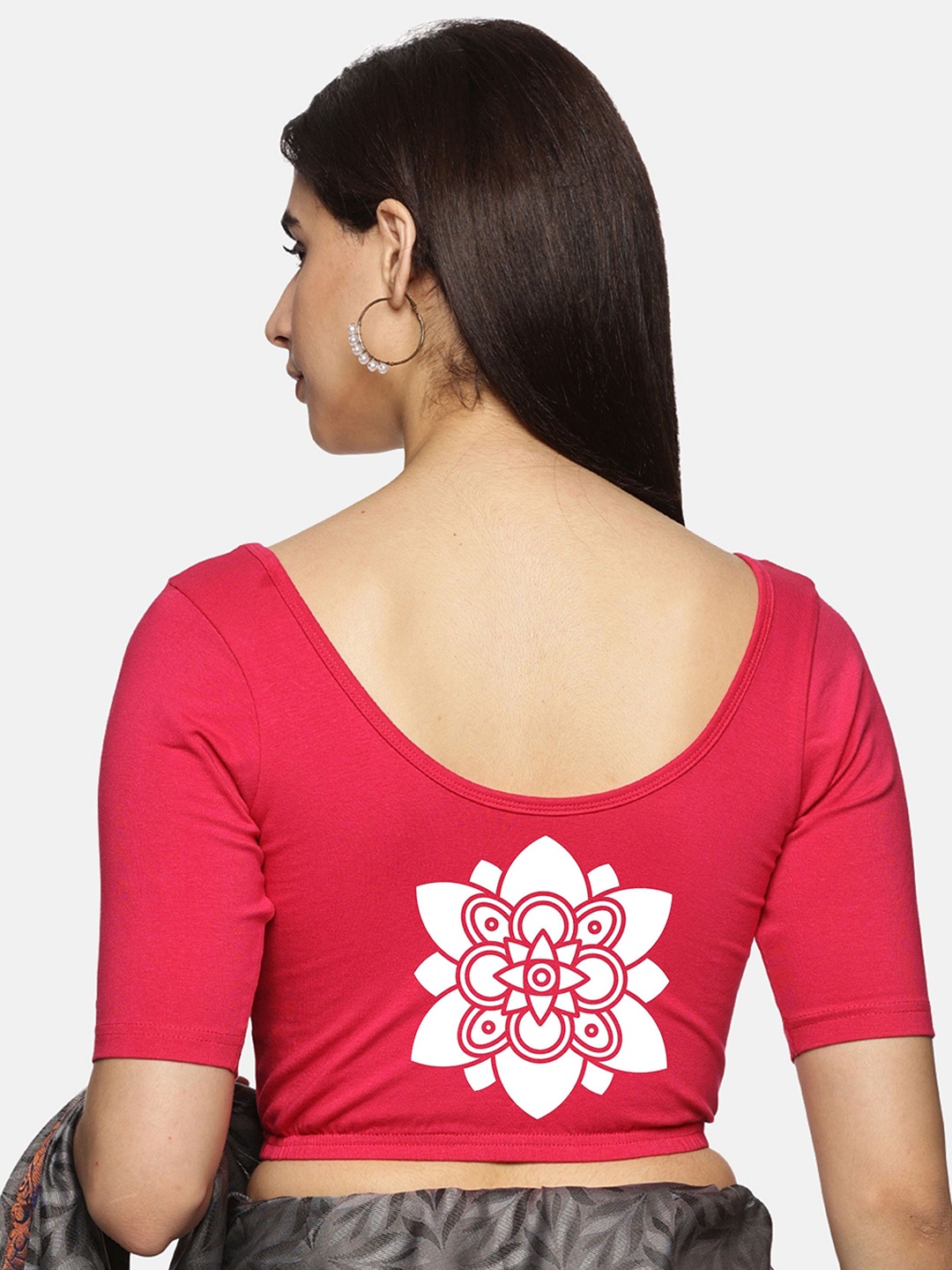 

NOT YET by us Printed Non-Padded Stretchable Saree Blouse, Pink