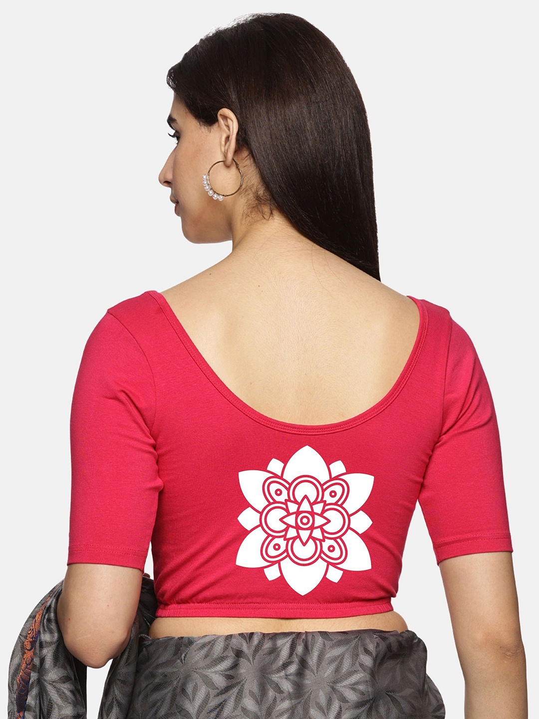

NOT YET by us Printed Non-Padded Stretchable Saree Blouse, Pink