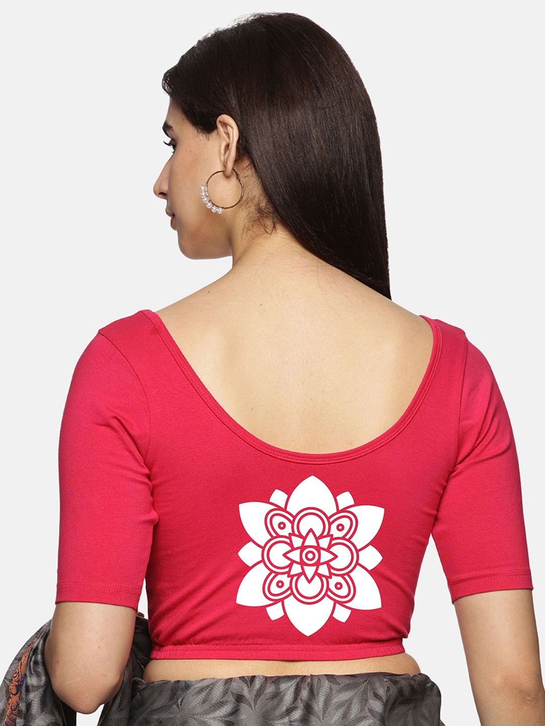 

NOT YET by us Printed Non-Padded Stretchable Saree Blouse, Pink