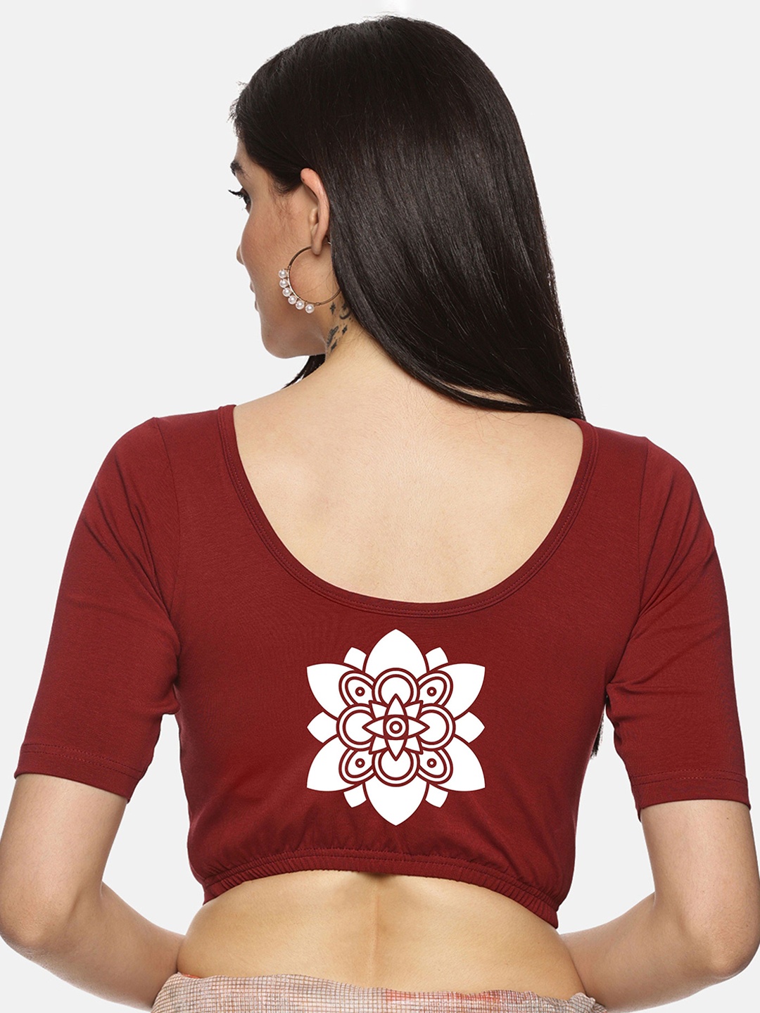 

NOT YET by us Women Printed Non-Padded Stretchable Saree Blouse, Maroon