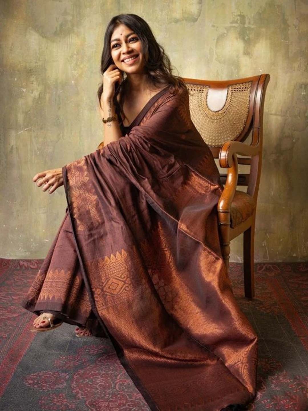 

Kriyansh Ethnic Motifs Zari Art Silk Designer Kanjeevaram Saree, Brown