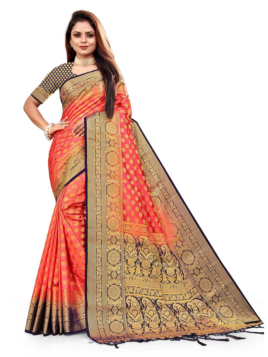 

ANISSA SAREE Woven Design Zari Designer Paithani Saree, Peach
