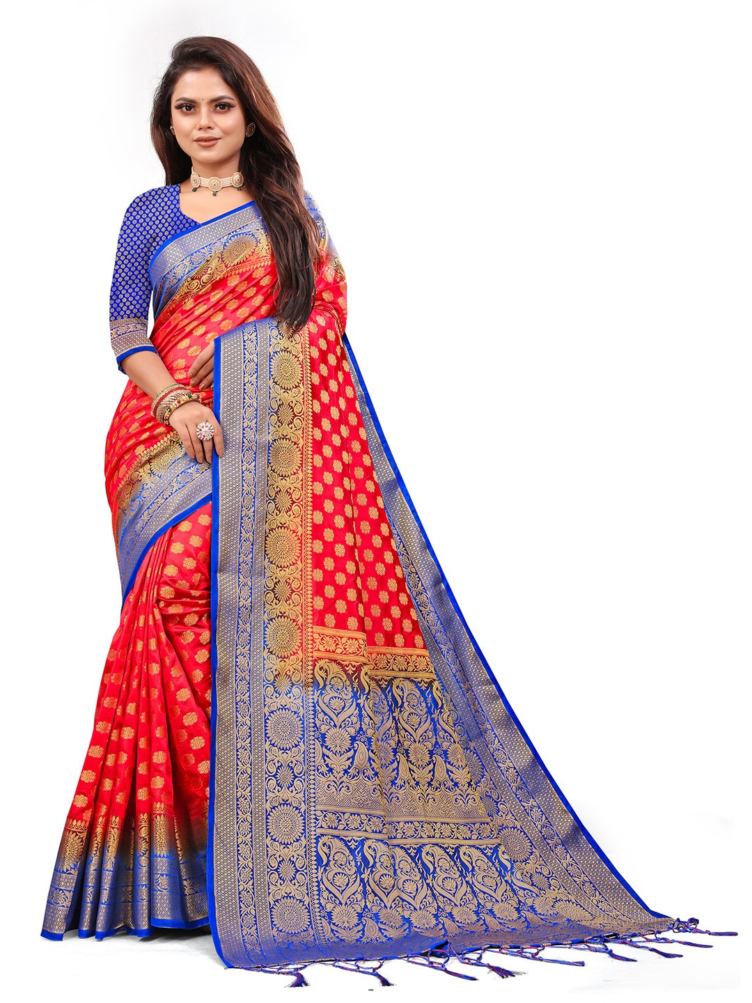 

ANISSA SAREE Woven Design Zari Designer Paithani Saree, Red