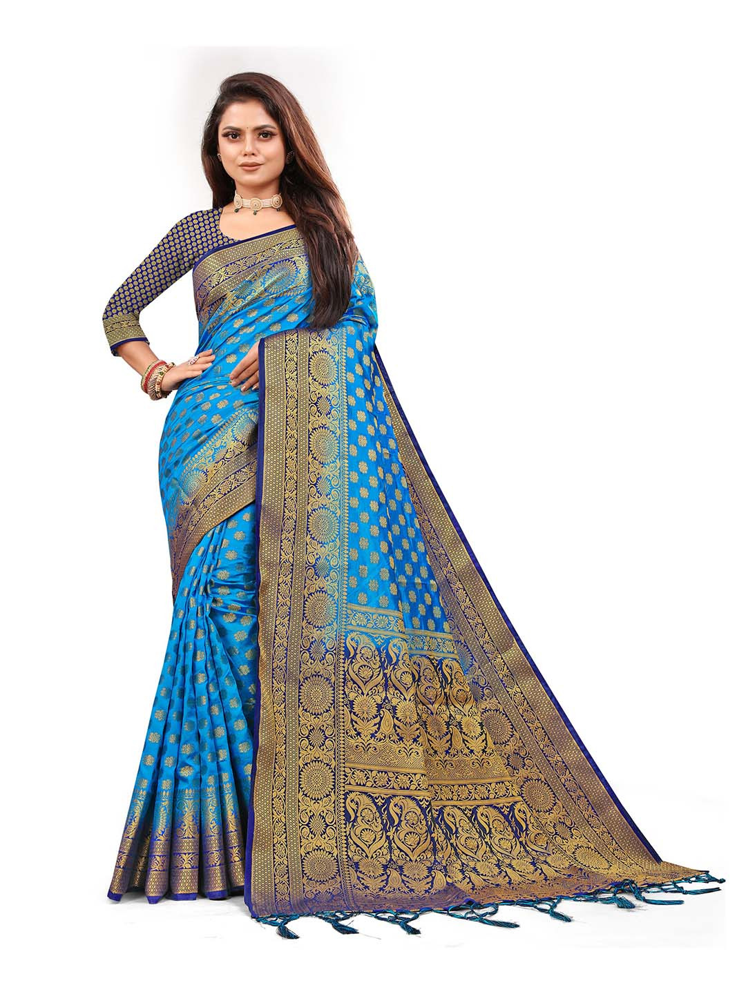 

ANISSA SAREE Woven Design Zari Designer Paithani Saree, Turquoise blue