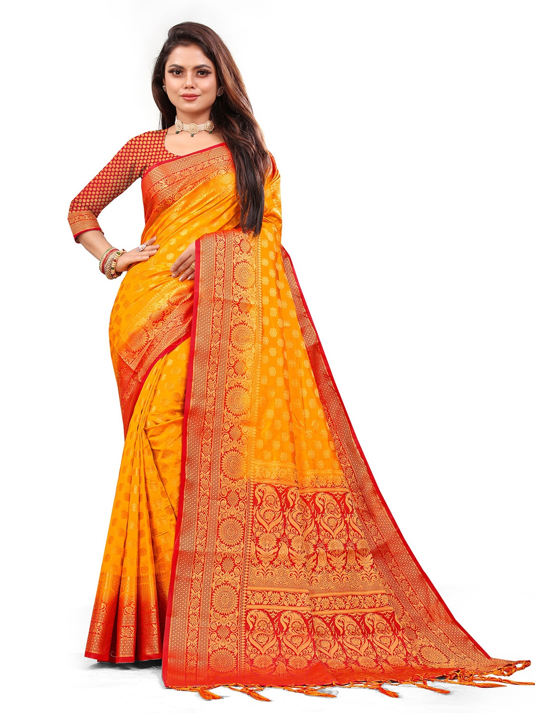 

ANISSA SAREE Woven Design Zari Designer Paithani Saree, Yellow
