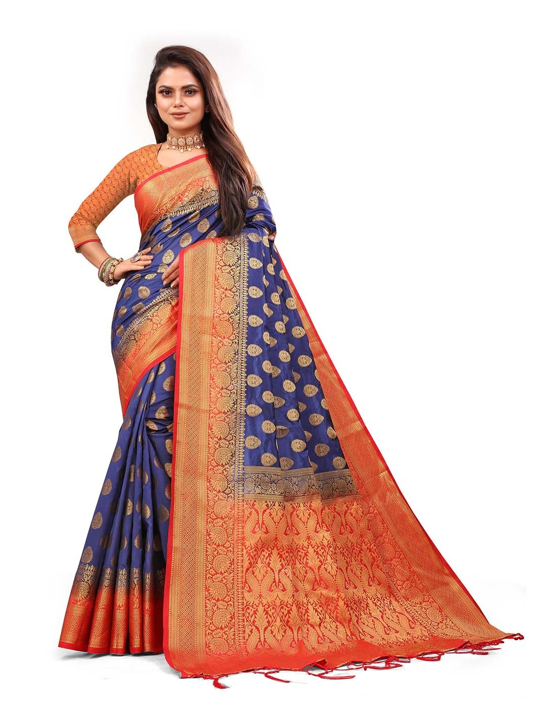 

ANISSA SAREE Woven Design Zari Designer Paithani Saree, Navy blue