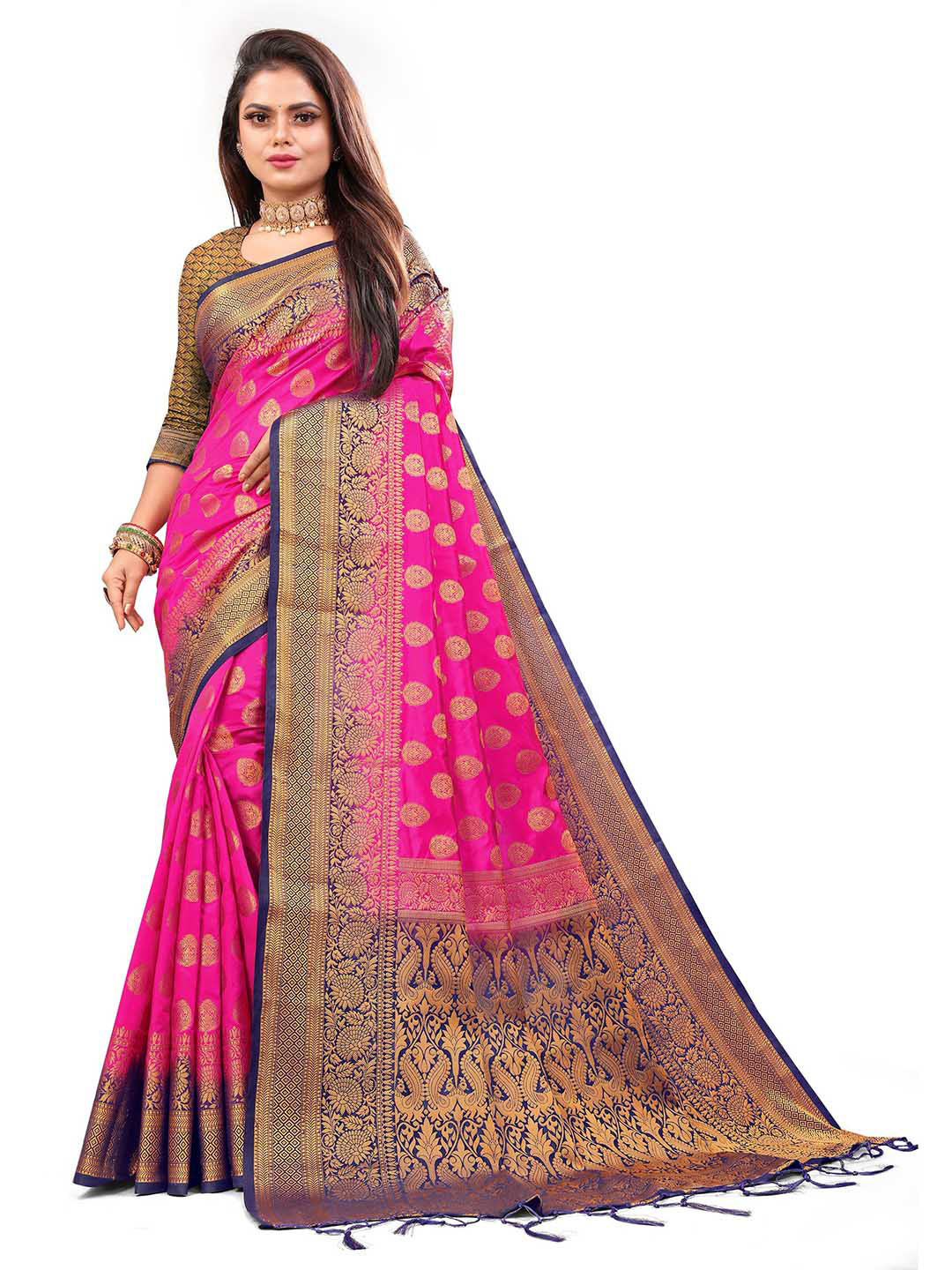 

ANISSA SAREE Women Woven Design Zari Designer Paithani Saree, Pink