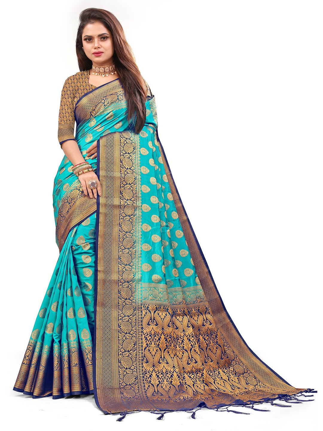 

ANISSA SAREE Woven Design Zari Designer Paithani Saree, Sea green