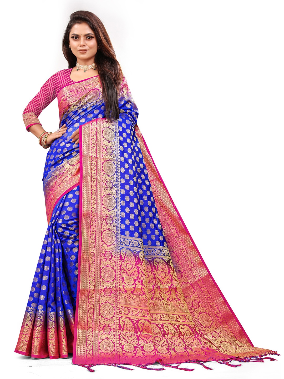 

ANISSA SAREE Woven Design Zari Designer Paithani Saree, Blue