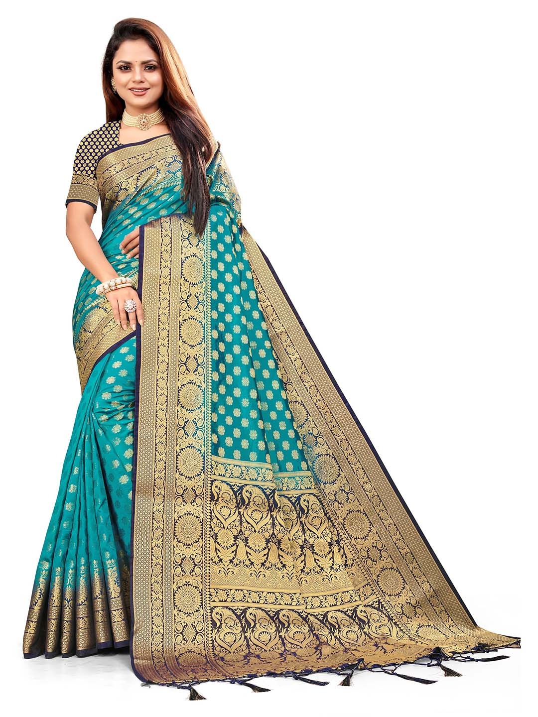 

ANISSA SAREE Woven Design Zari Designer Paithani Saree, Blue