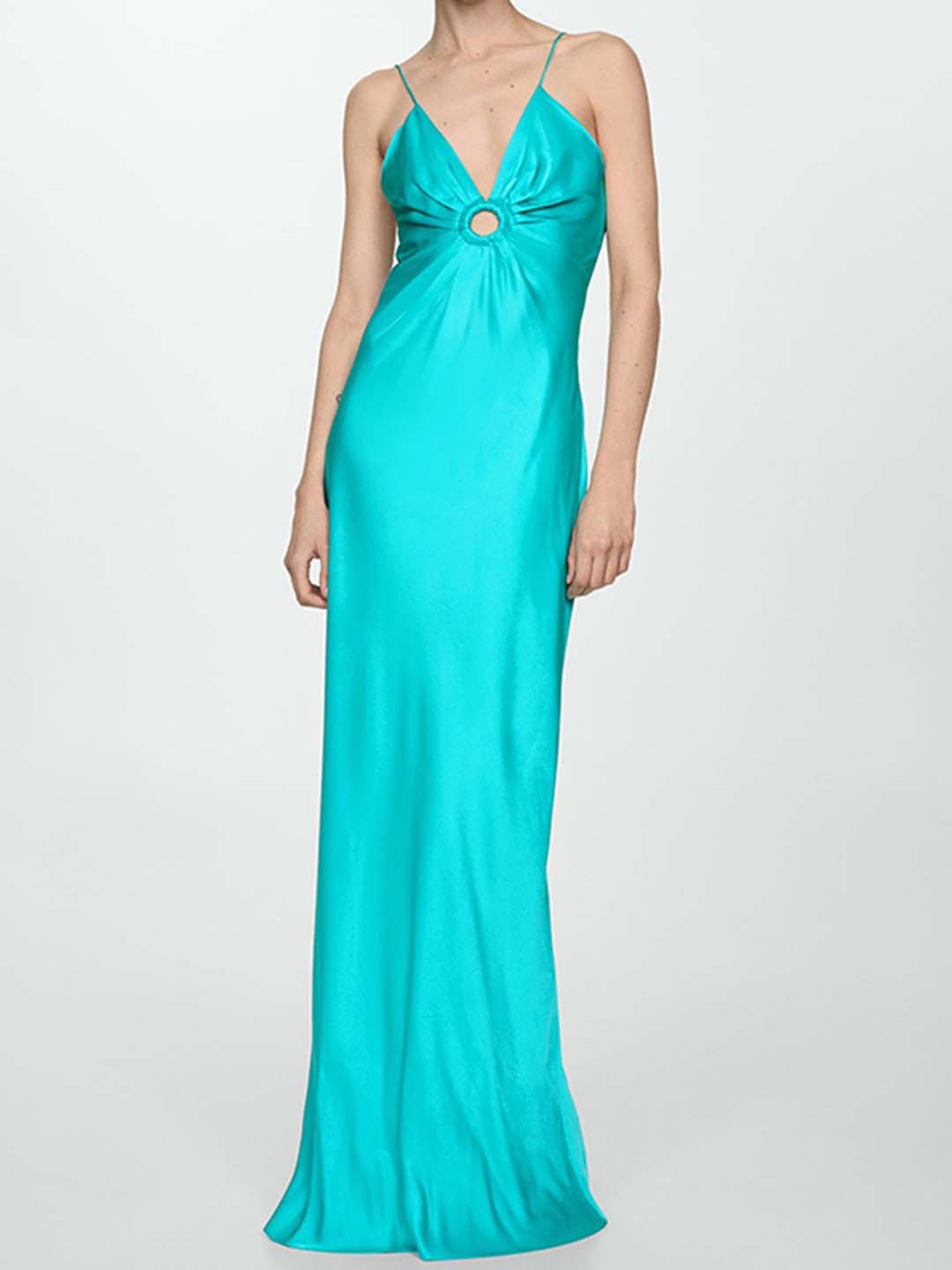 

LULU & SKY Blue V-neck Long Slip Maxi Dress, Turquoise blue