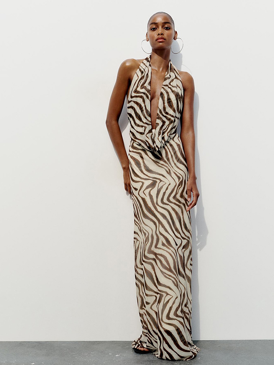 

LULU & SKY Women Halter Neck Animal Printed Bodycon Maxi Dress, Brown