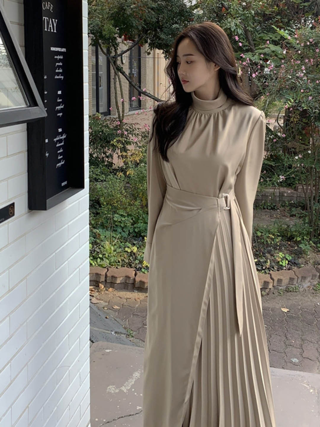 

LULU & SKY Women Mock Neck Dress, Beige