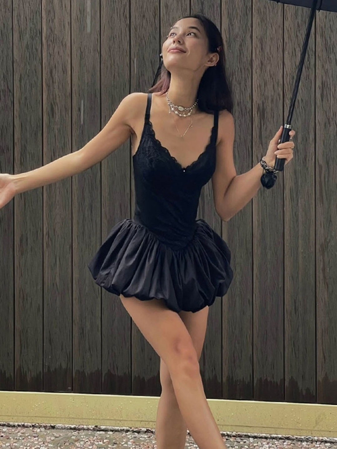 

LULU & SKY Lace Detail Drop-Waist Mini Dress, Black