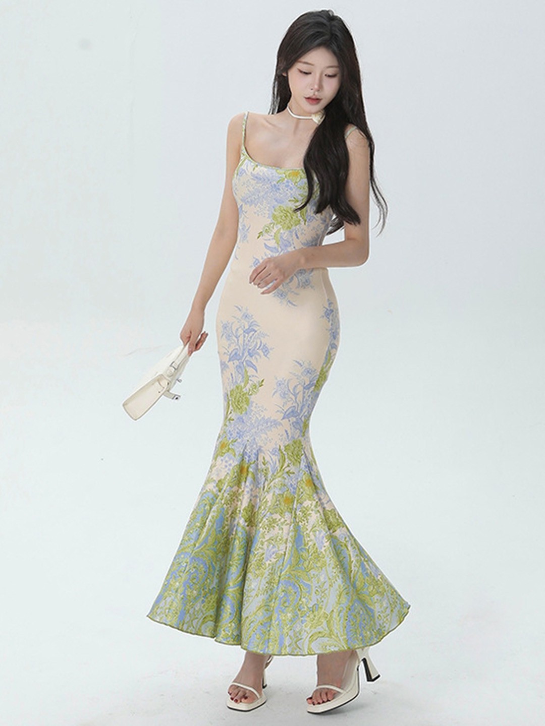

LULU & SKY Women Floral Printed Shoulder Straps Maxi Dress, Green